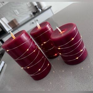 Elegant Burgundy Candle Set with LED String Lights
